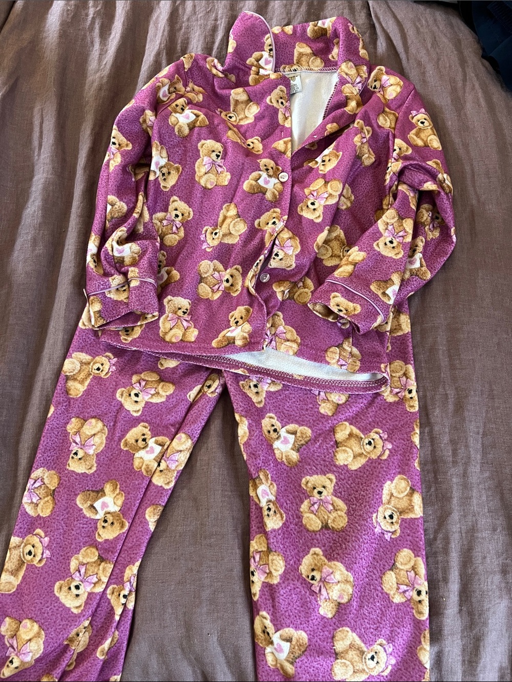 Kids Purple Teddy Bear Fleece Pajama Set